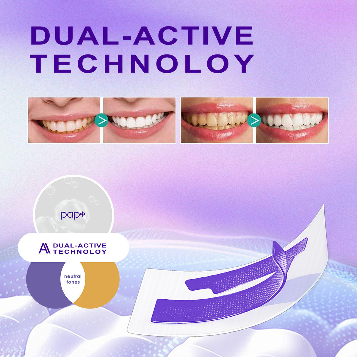 Purple Teeth Whitening Strips for Brightening and Freshening Breath
